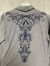 Panhandle Shirt Men's L Gray Embroidered Slim Button Up Cowboy Western Geometric
