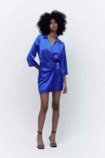 NWT ZARA WOMEN'S SATIN EFFECT WRAP DRESS Cobalt SIZE S 0387/063