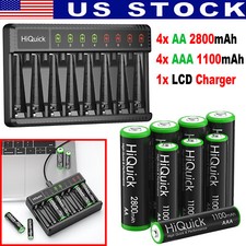 Hiquick 4x 2800mAh AA  4x AAA 1100mah Rechargeable Batteries Ni-MH LCD Charger
