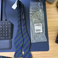 New NWT Brooks Brothers 100 Silk Bow Tie Dark Blue Dark Green Diagonal Stripes