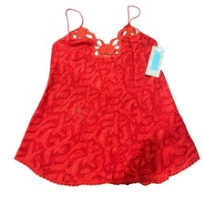 VTG Sleep Solutions Women Large Red Sheer Patterned Chemise Lingerie