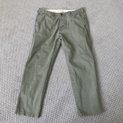 Hollister Mens  Pants Button Fly HEMMED 33x26.5 Chino Casual Work Worn Green Y2K
