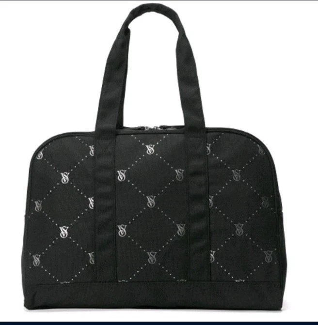 NUEVO CON ETIQUETAS Victoria's Secret VS Logo Grande Fin de semana Negro Acolchado Bolso de Lona con Cremallera Foto 3 de 4