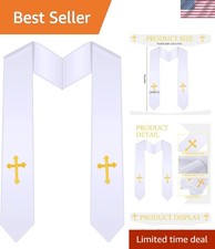 Traditional Lightweight White Pastor Stole for Weddings Church Ceremonies