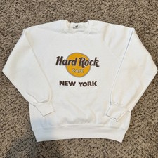 Hard Rock Cafe Sweatshirt New York Raglan Large White Vintage 80s Made in USA