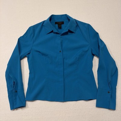 Express Women s Button Front Collared Long Sleeve Top Size 9/10 Blue Preowned