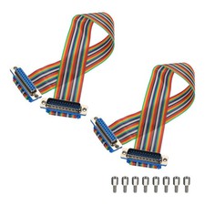 2 Pcs IDC Rainbow Wire Flat Ribbon DB25 Male to DB25 Female 11.8" 2.54mm Pitch