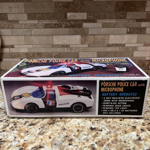 VINTAGE BATTERY OPERATED PORSCHE POLICE TOY CAR MICROPHONE SOUNDS LIGHTS TESTED - Picture 2 of 24