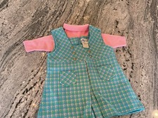 Vintage Turquoise Tweed Jumper Dress Pink Sweater Set MOD 60s Toddler 4T