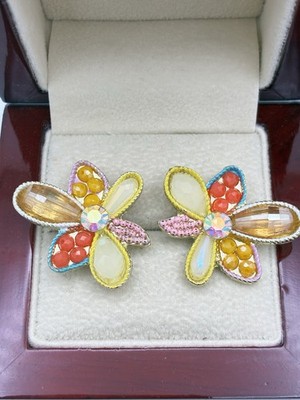 Multicolor Ear Stud Flower Rhinestone Beaded Each Petal Uniquely Designed