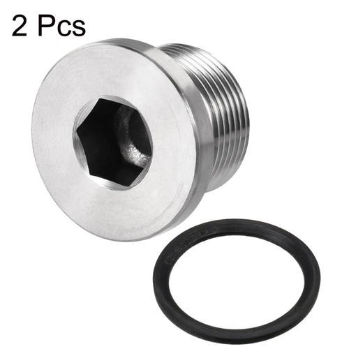 2Pcs Stainless Steel Inner Hex Head M24x1.5 Pipe Fitting Plug with Seal Ring - Picture 5 of 5