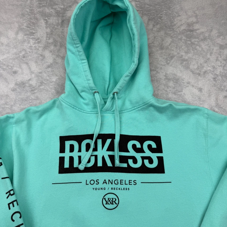 Sudadera con Capucha Young & Reckless Para Hombre Mediana Verde Turquesa Estampado Gráfico Los Ángeles Foto 3 de 4