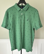 Nautica Men's Short Sleeve Polo Shirt, Green, AOP Navy Blue Anchors, Size: Large