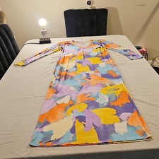 Andream Multicolor Abstract Maxi Dress Long Sleeve V Neck Jersey L