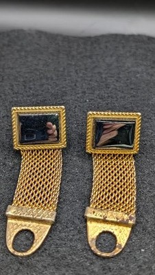 VINTAGE BLACK STONE MESH WRAP CUFFLINKS