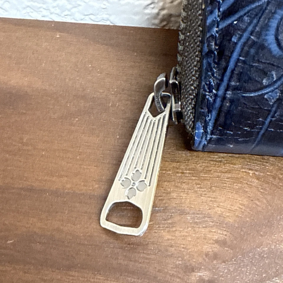 Cartera PATRICIA NASH Doble Cremallera Alrededor Tocada a Mano Cuero Genuino Azul Oscuro Foto 3 de 4