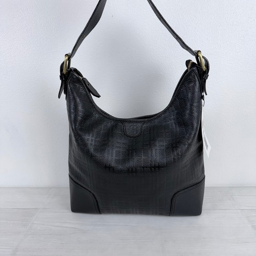 Burberry Hobo Bag Black Embossed Leather Check Quiet Luxury Chic Office Work Bag