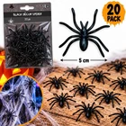 20 Pack Fake Black Spiders 5cm Halloween Decorations Scary Prank Joke Props