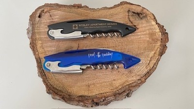Lot Of 2 Corkscrew Double Hinged Bottle Opener (Black & Blue)Multi Tool Knife