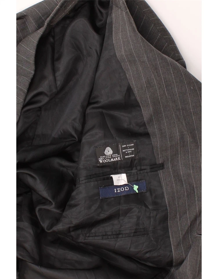 Chaqueta Blazer IZOD Para Hombres 2 Botones Manga 3/4 Reino Unido 42 XL Gris Rayas DD13 Foto 3 de 3