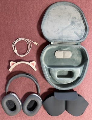 Apple AirPods Max Blue A3184 w/ Case, Cable & Cat Ear Covers   Tested