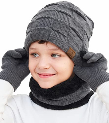 Winter Knit Beanie Scarf Gloves Set with Fleece Lining Touchscreen Buy Winter Thick Fleece Lined Beanie Cap Hat Neck Warmer  main image 4