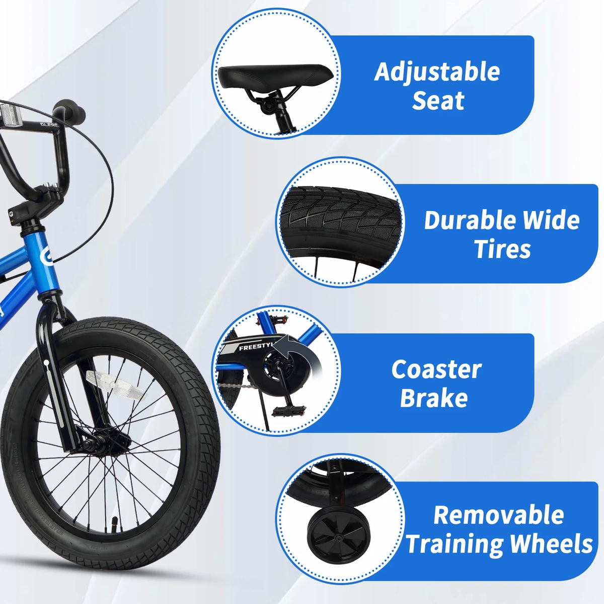 18in Kids BMX Bike w/ Training Wheels Coaster Brake Ages 6-9 Sky
