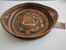 Handmade Southwest Style 16x13” Pine Needle Basket w Rock Painted Bear