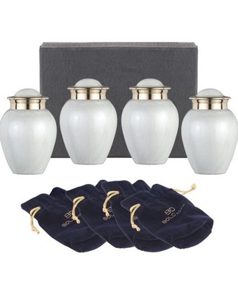 Mini Urn Set of 4 Everlasting Pearl White Bold & Divine Cremation Container
