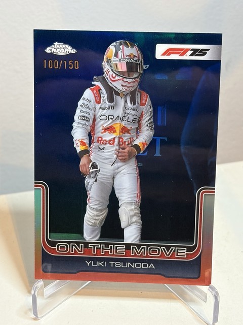 2025 Topps Chrome Formula 1 Yuki Tsunoda On The Move Blue Refractor/150 No.184