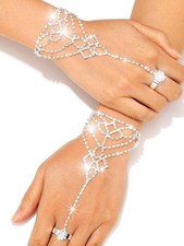 GEMILY Rhinestone Metallic Fingerless Gloves Silver Sparkly one size,