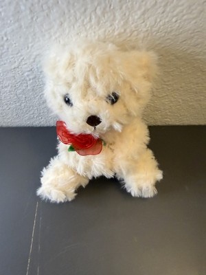 Cute Cream Fluffy Teddy Bear Plush Stuffed Animal Toy Red Bow Gift Decor