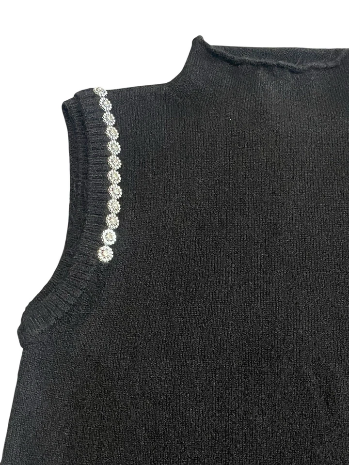 Chaleco Suéter Sin Mangas Ellen Tracy Mujer Talla Pequeña Negro Borde Estrás Nuevo con Etiquetas Foto 2 de 4