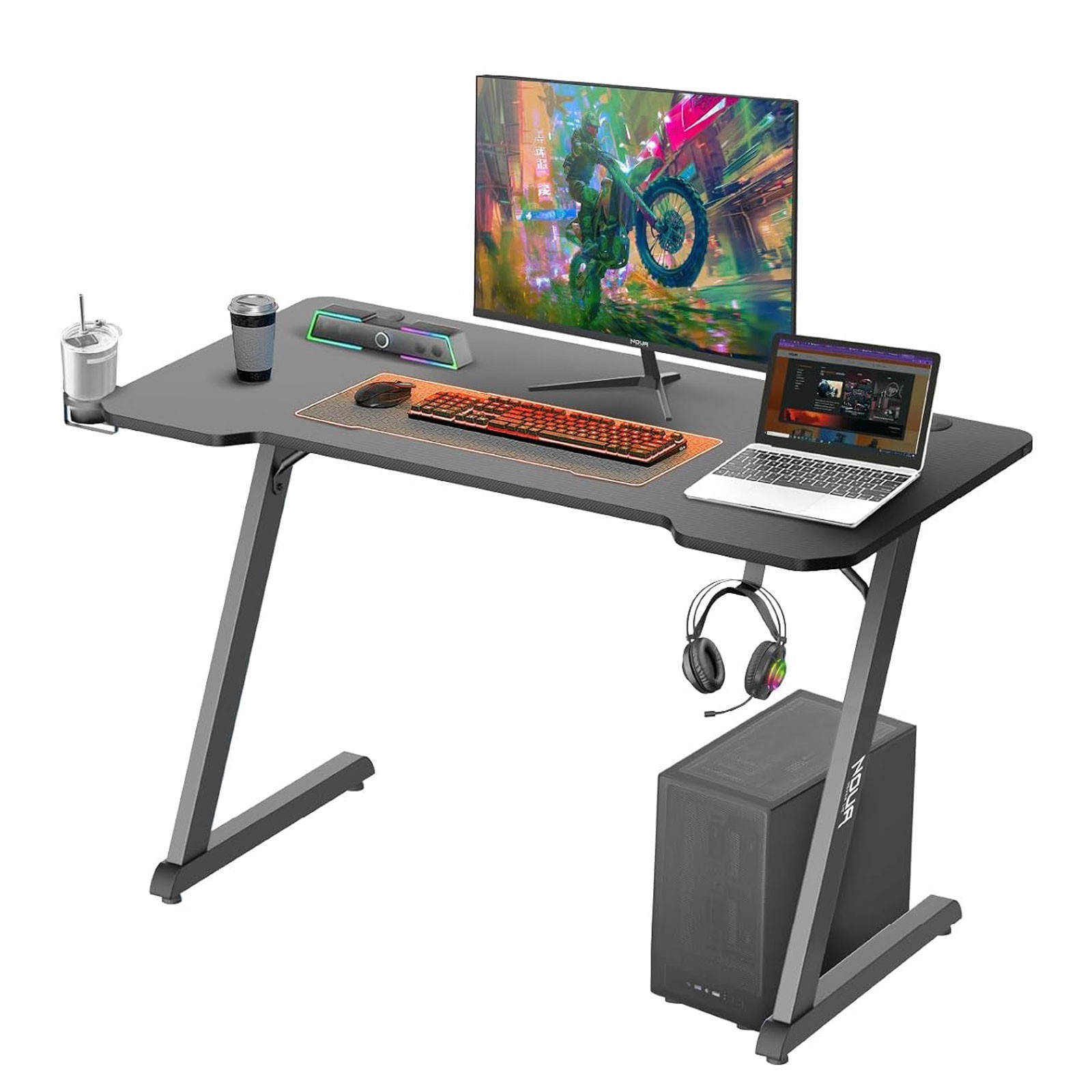 Scrivania Gaming Z Postazione per PC Monitor Portabicchieri Gancio per Cuffie