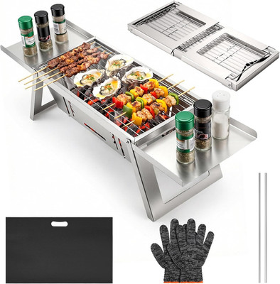 Kleiner Tragbarer Camping Holzkohlegrill, Mini Tischgrill Holzkohle Mit 4-Stufig