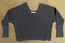 Free People Gray Thermal Top V-neck Ladies Size Medium We The Free Cotton