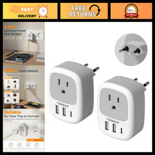 2 Pack European Travel Plug Adapter - US to Europe Power Converter, Compact Desi