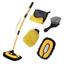 Car Wash Brush with Long Handle, 15 Curved Car Cleaning Brush with Yellow