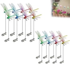 4 Fake Dragonfly Clips Clip on Dragonfly for Outdoors 3D Dragonfly Garden Decor