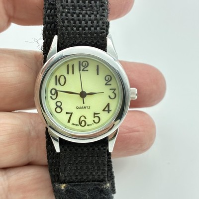 Quartz Watch Girls Green Dial Black Nylon Strap Japan Movt Analog Sport