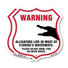 Alligator Warning Shield Sign Warning Alligators Live In Mos Shield Shaped Sign