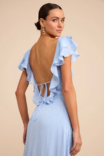 NWT lulus Devie Light Blue Satin Jacquard Flutter Sleeve Midi Dress