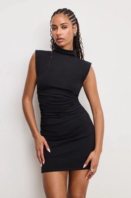 blue dress for baby girl Carmen Mock Neck Ruched Bodycon Mini Dress • Shop American Threads Women's Trendy Online Boutique Black / L