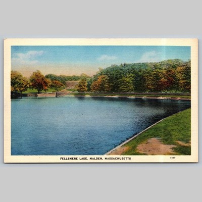 Postcard Fellsmere Lake Malden Massachusetts Scenic View