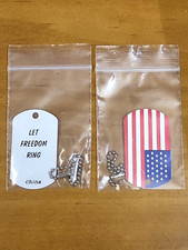 USA American Flag Color Military Style 2 Piece Metal Dog Tag Keychain Set