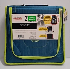  Five Star 2" Zipper Binder  530 Sheet Capacity Teal Blue w/lime Green Border.