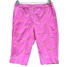 Lilly Pulitzer Womens Pants 10 Pink Embroidery Ocean Crabs Lobsters Resort Art