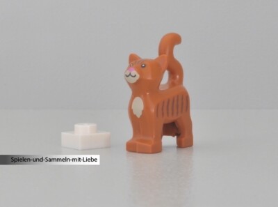 1 x LEGO  STEIN KATZE KÄTZCHEN TIER STEHEND DUNKELORANGE GESTREIFT NEU