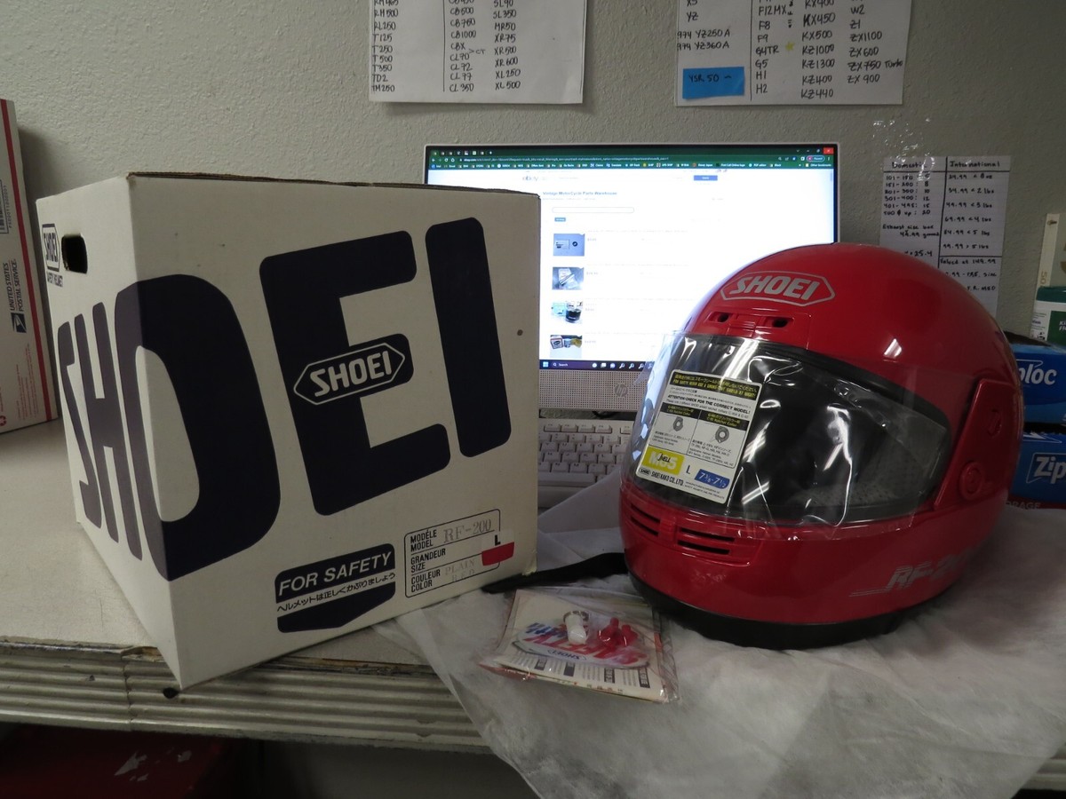 harga helmet shoei honda NOS Shoei Plain Red Full Face Motorcycle Safety Helmet RF-200 Size Large