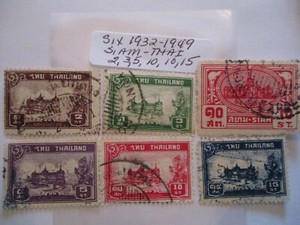 Six 1932-1949 Siam-Thailand Postage Stamps - 2, 3, 5, 10, 10, 15